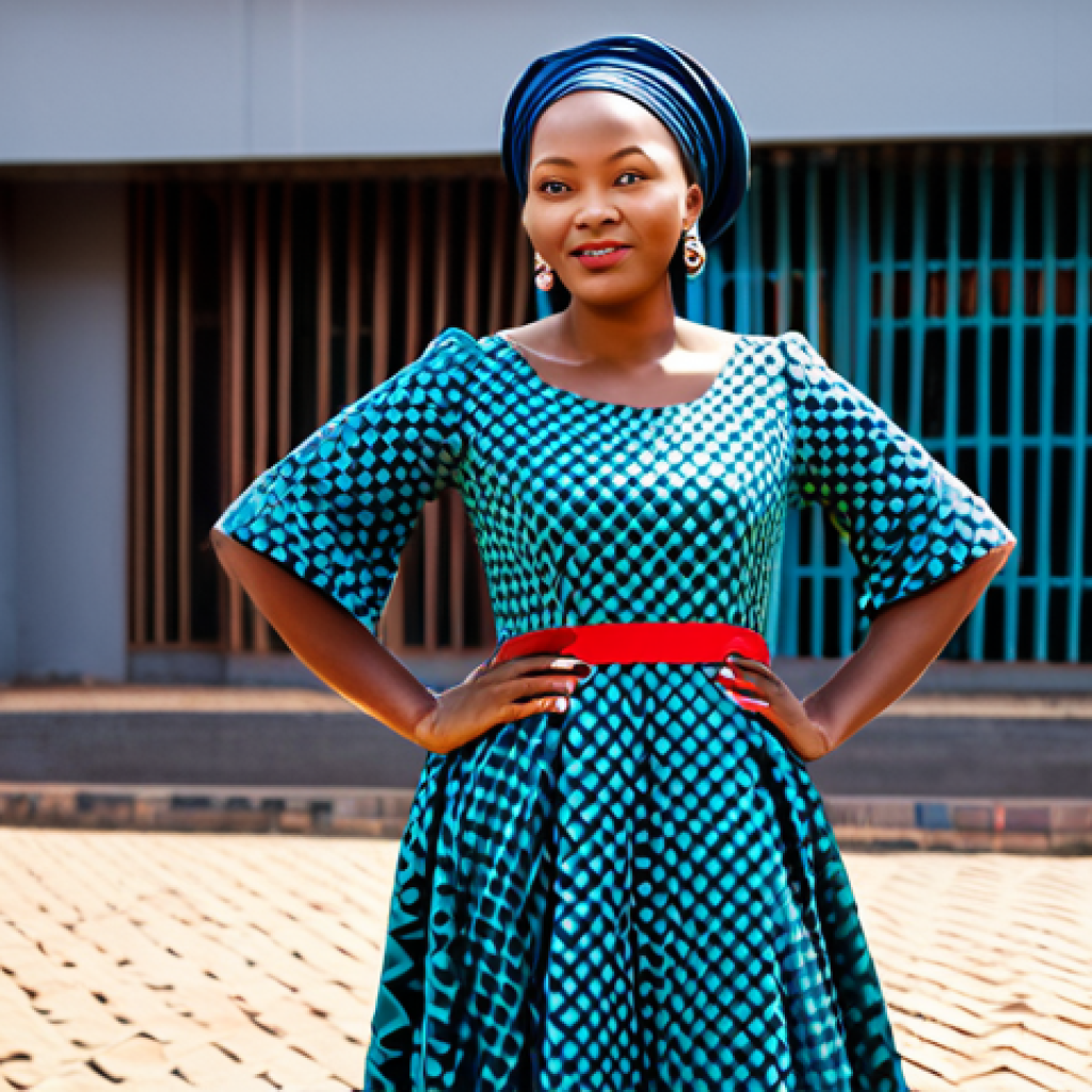 Shweshwe Fashion**

"A woman in a vibrant, fully clothed, modest Shweshwe dress with traditional geometric patterns, posing in a modern urban setting in Johannesburg. Appropriate attire, safe for work, professional quality, perfect anatomy, correct proportions, well-formed hands, natural pose."

**