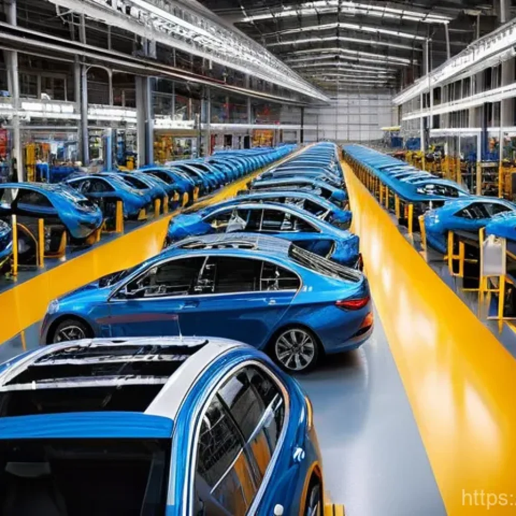 남아공의 자동차 산업과 일본 자동차 비교 - **A bustling automotive factory in South Africa.** The scene should depict a modern assembly line wi...