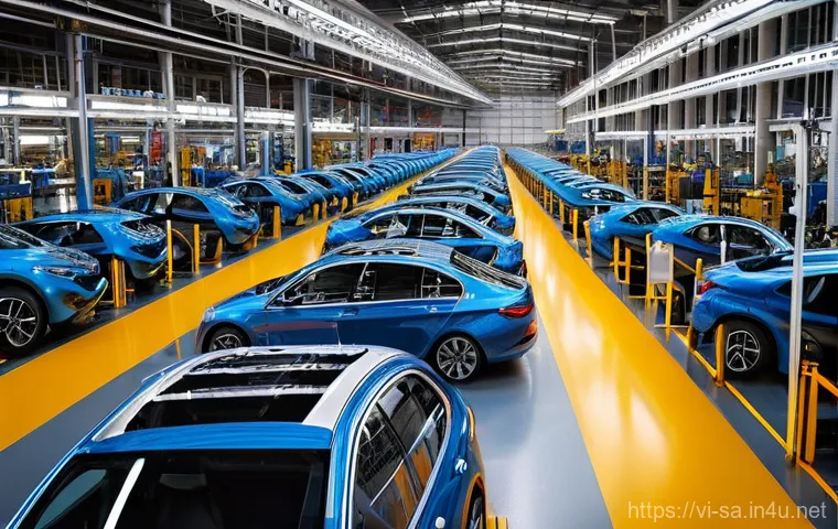 남아공의 자동차 산업과 일본 자동차 비교 - **A bustling automotive factory in South Africa.** The scene should depict a modern assembly line wi...