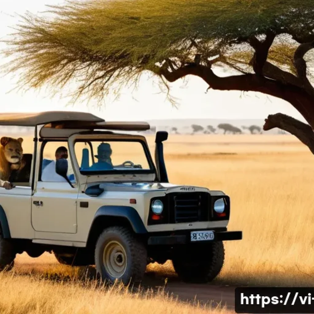 남아프리카 국립공원 사파리 투어 - **Prompt 1: Safari Game Drive - Encounter with the King of the Jungle**
"An open-top safari jeep...