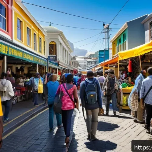Home 33 남아프리카 공화국 여행 보험 필요성 - A vibrant and detailed street scene in Cape Town, South Africa, showing a diverse group of tourists ...