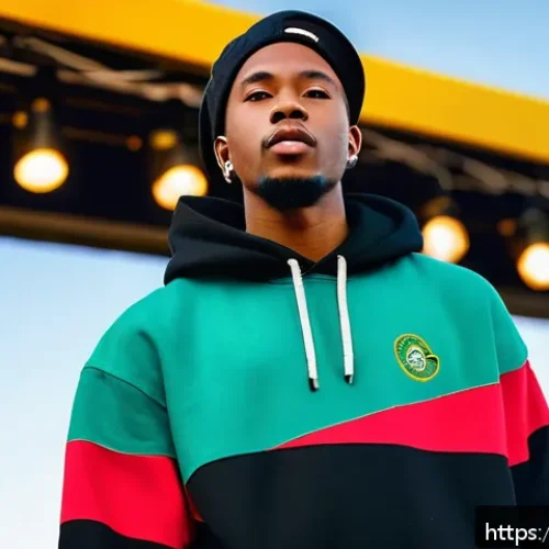 Home 32 남아프리카 공화국에서 유명한 래퍼 Nasty C - A vibrant streetwear-clad young Black male hip-hop artist performing on an outdoor stage in Durban, ...