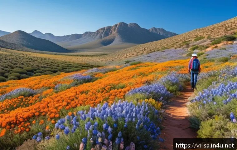 남아공 여행 최적의 시기 - A vibrant South African spring landscape in Namaqua National Park, featuring colorful wildflowers in...