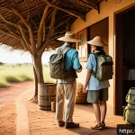 Home 23 크루거 국립공원 사파리 예약법 - A detailed scene of a family preparing for a Kruger National Park safari in South Africa: the family...